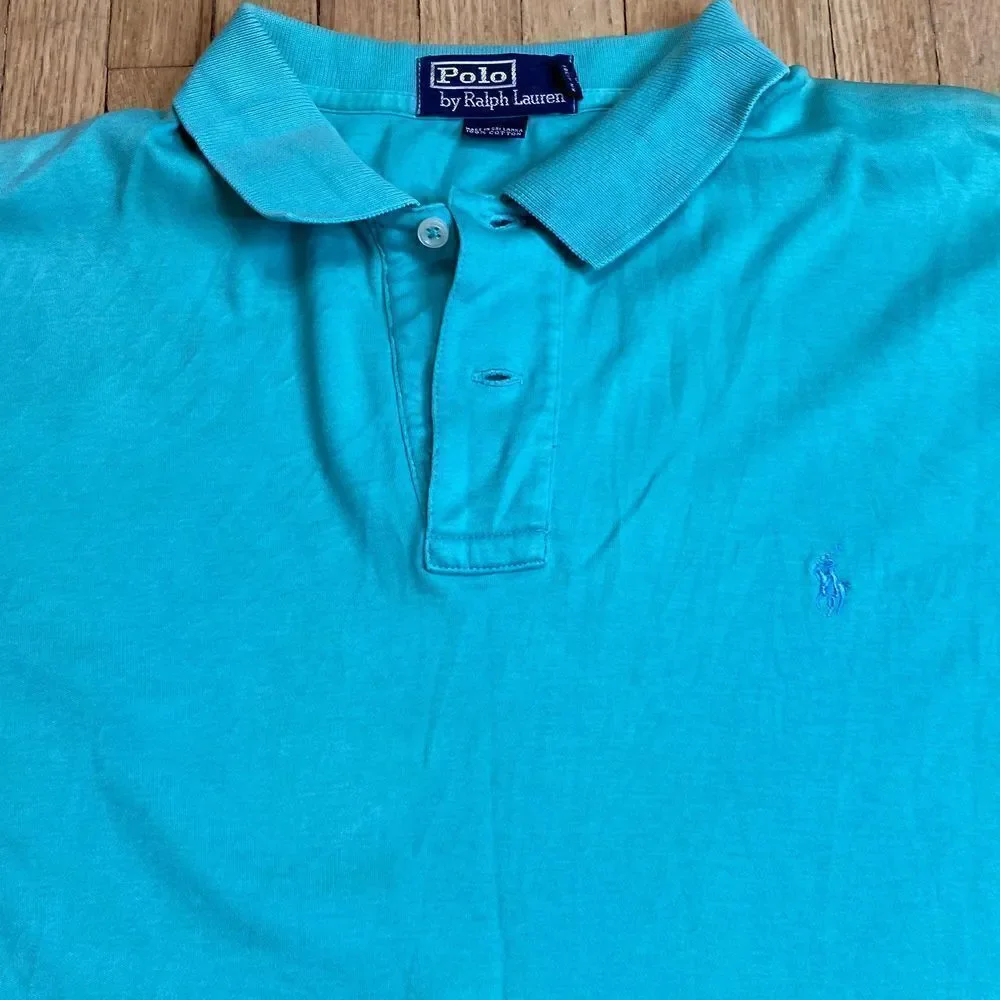 Mens Vintage Polo Ralph Lauren Polo Shirt Turquoise Green Blue Logo size Medium‎